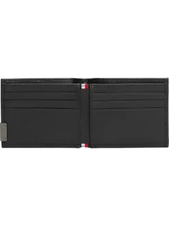 Portefeuille en cuir noir aspect grainé pourvu d'une plaque embossée