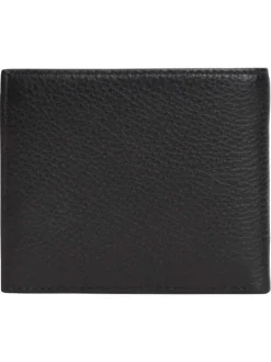 Portefeuille en cuir noir aspect grainé pourvu du nom de la marque