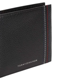 Portefeuille en cuir noir aspect grainé pourvu du nom de la marque