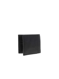 Portefeuille en cuir noir uni avec maille tressée et de nombreux rangement