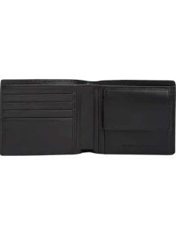 Portefeuille en cuir noir aspect grainé pourvu du nom de la marque