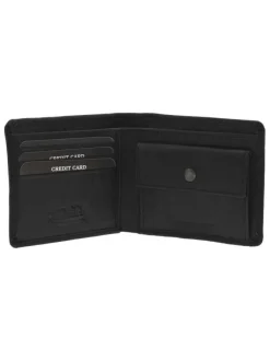 Portefeuille en cuir noir uni format italien et marque embossée