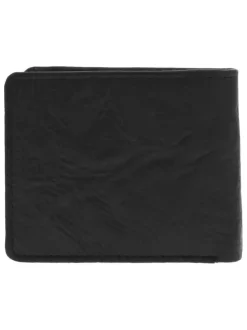 Portefeuille en cuir noir uni format italien et marque embossée