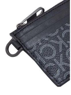 Portefeuille noir avec monogramme imprimé et portes cartes cousus à l'extérieur