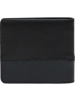 Portefeuille noir uni avec revêtement en grains et logo cousu