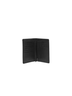 Portefeuille noir uni en cuir de vachette avec logo embossé