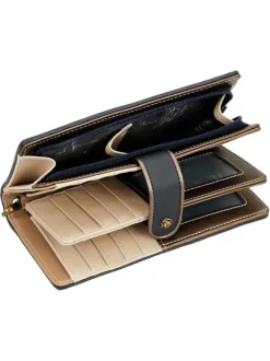 Portefeuille anthracite orné du logo de la marque avec de multiples rangements