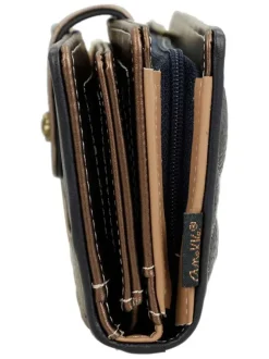 Portefeuille anthracite orné du logo de la marque avec de multiples rangements