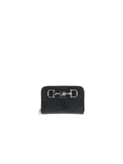 Portefeuille anthracite pourvu d'une fermeture zippée et du logo de la marque