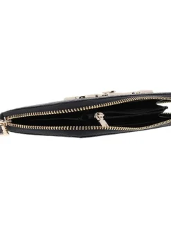 Portefeuille anthracite pourvu d'une fermeture zippée et du logo de la marque