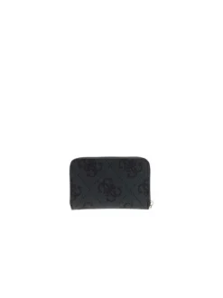 Portefeuille anthracite pourvu d'une fermeture zippée et du logo de la marque