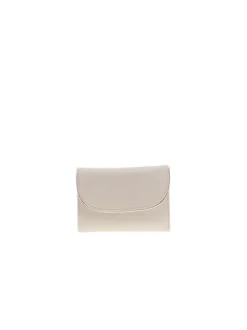 Portefeuille beige clair uni et doré en simili cuir avec logo gravé
