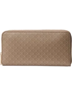Portefeuille beige à motif monogramme pourvu d'une fermeture zippée