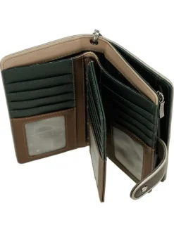 Portefeuille beige orné du logo de la marque avec de multiples rangements
