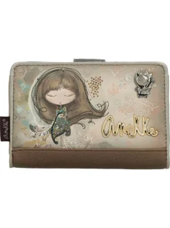 Portefeuille beige orné du logo de la marque avec de multiples rangements