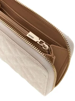 Portefeuille beige uni avec le logo de la marque embossé à l'avant