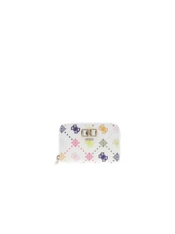 Portefeuille blanc pourvu d'une fermeture zippée et du logo de la marque