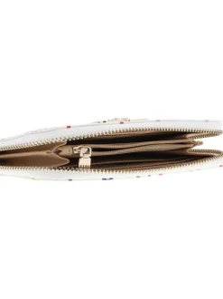 Portefeuille blanc pourvu d'une fermeture zippée et du logo de la marque