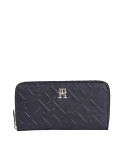 Portefeuille bleu marine avec monogramme imprimé en relief à l'avant