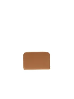 Portefeuille camel uni avec une fermeture zippée et un logo en relief