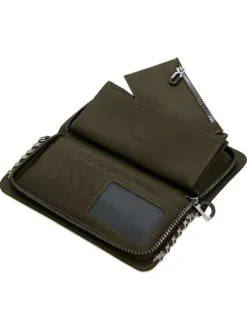 Portefeuille gris métallisé fermé par un zip et tressé sur les bords