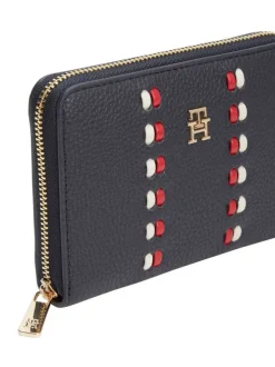 Portefeuille marine aspect grainé pourvu d'une fermeture zippée