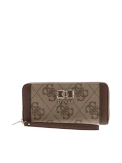 Portefeuille marron à motif monogramme pourvu d'une anse avec mousqueton doré
