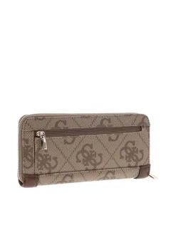 Portefeuille marron à motif monogramme pourvu d'une anse avec mousqueton doré
