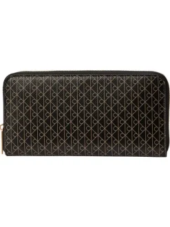 Portefeuille marron à motif monogramme pourvu d'une fermeture zippée