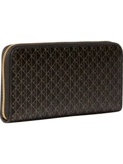 Portefeuille marron à motif monogramme pourvu d'une fermeture zippée
