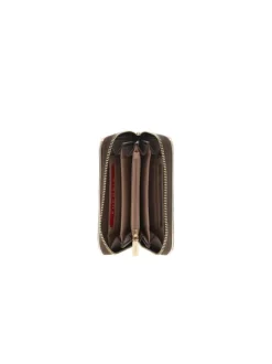 Portefeuille marron uni avec zip et nombreux rangements cartes