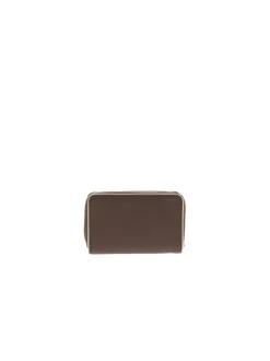 Portefeuille marron uni avec zip et nombreux rangements cartes