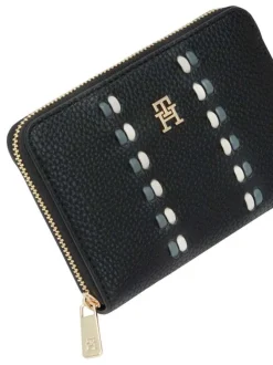 Portefeuille noir aspect grainé pourvu d'une fermeture zippée
