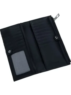 Portefeuille noir avec fermeture à pression et multiples rangements