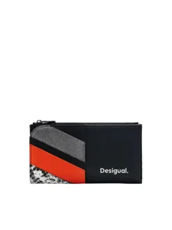 Portefeuille noir avec patchwork et logo floqué en blanc à l'avant