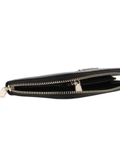 Portefeuille noir en maille grainée orné du logo de la marque