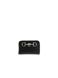 Portefeuille noir en maille lisse pourvu du logo de la marque