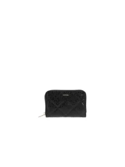 Portefeuille noir en maille texturée pourvu d'une fermeture zippée