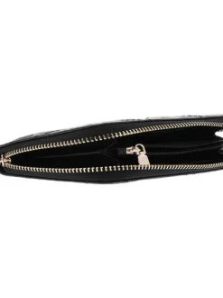 Portefeuille noir en maille texturée pourvu d'une fermeture zippée