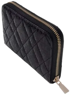 Portefeuille noir monogramme de la marque avec une fermeture dorée zippée