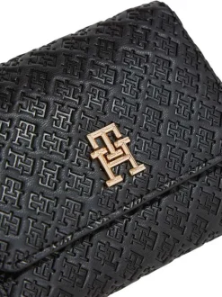 Portefeuille noir à monogrammes embossé all-over et rabat à pression