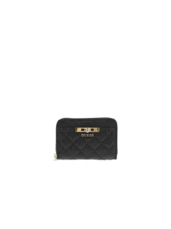 Portefeuille noir monogrammes et nom de la marque embossé métallique