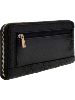 Portefeuille noir à motif monogramme avec une languette de tirage