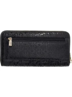 Portefeuille noir à motif monogramme avec une languette de tirage