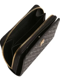 Portefeuille noir pourvu d'une fermeture zippée et du logo de la marque