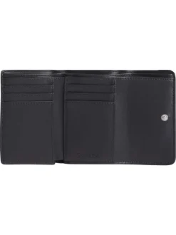 Portefeuille noir uni avec compartiments et logo de la marque