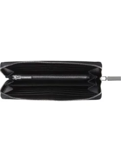 Portefeuille noir uni avec fermeture par zip et multiples rangements