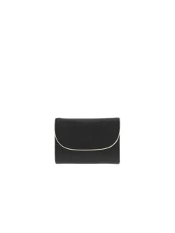 Portefeuille noir uni avec le nom de la marque embossé à l'avant