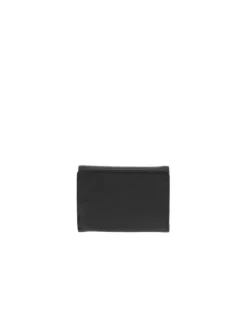 Portefeuille noir uni avec le nom de la marque embossé à l'avant