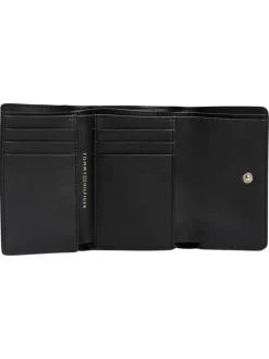 Portefeuille noir uni avec le nom de la marque or imprimé à l'avant